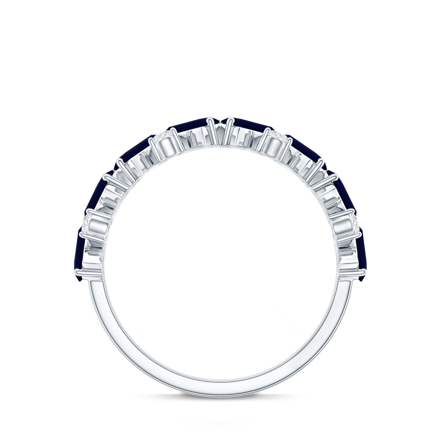 Certified Real Baguette Blue Sapphire Half Eternity Ring with Diamond
