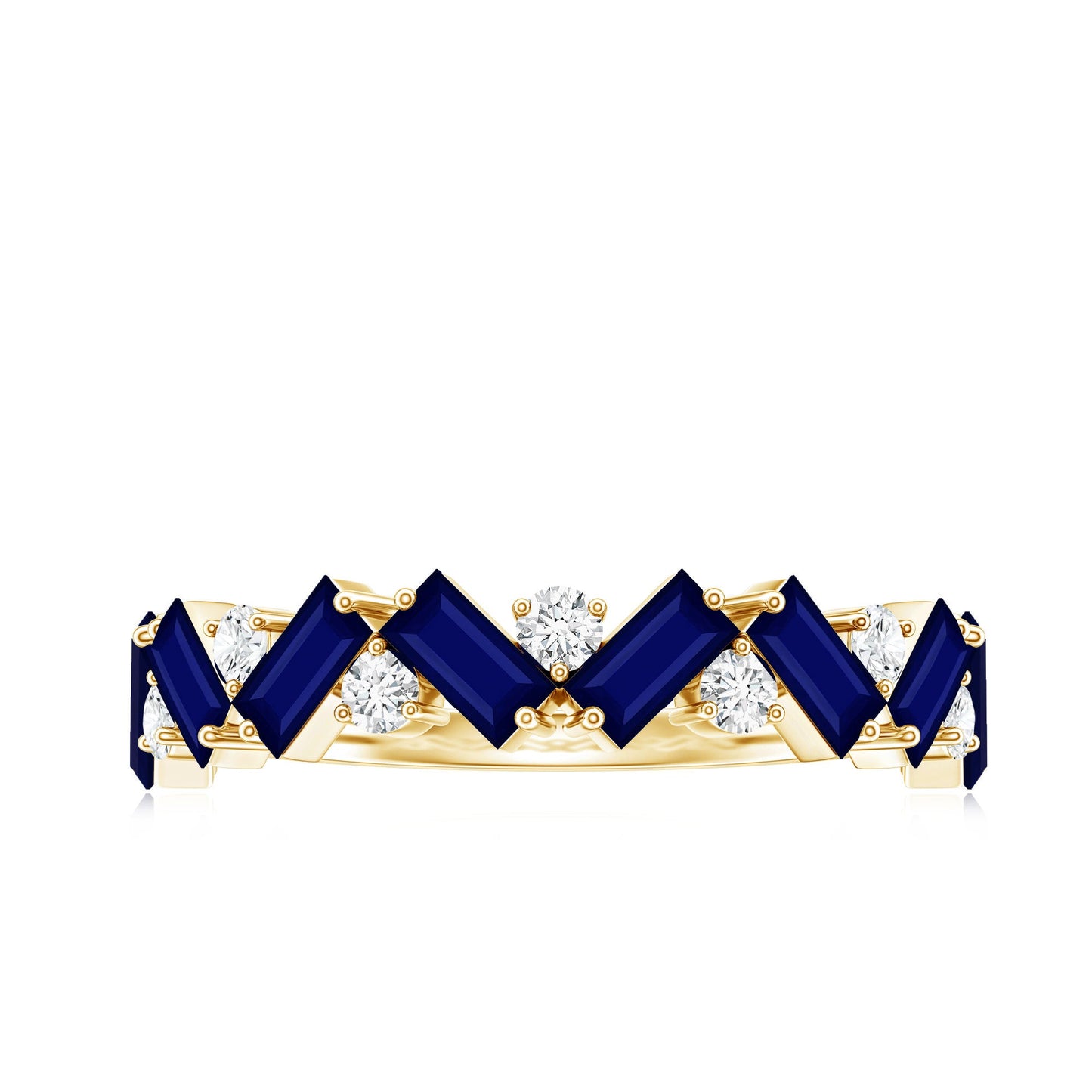 Certified Real Baguette Blue Sapphire Half Eternity Ring with Diamond