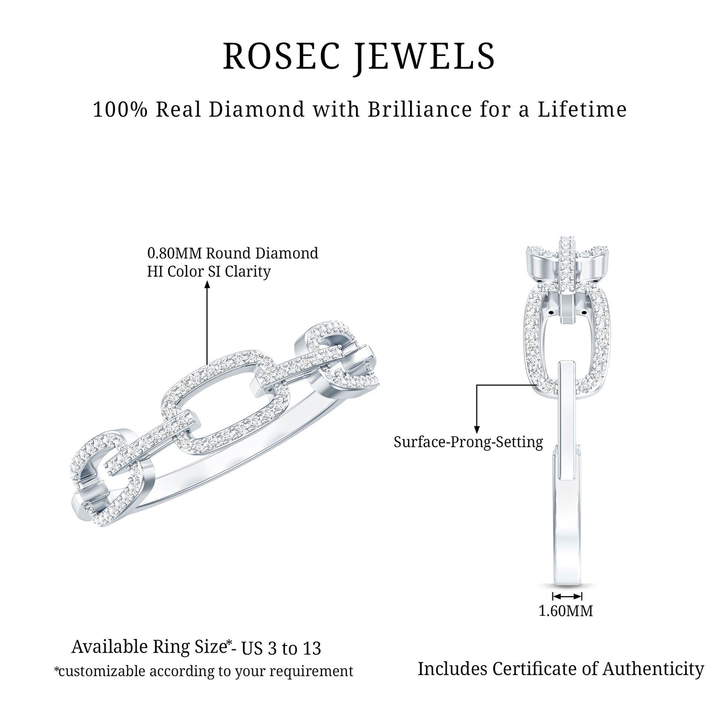Certified Diamond Chain Link Ring in Prong Setting