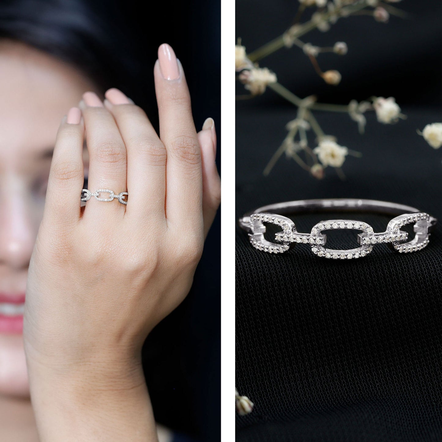 Certified Diamond Chain Link Ring in Prong Setting