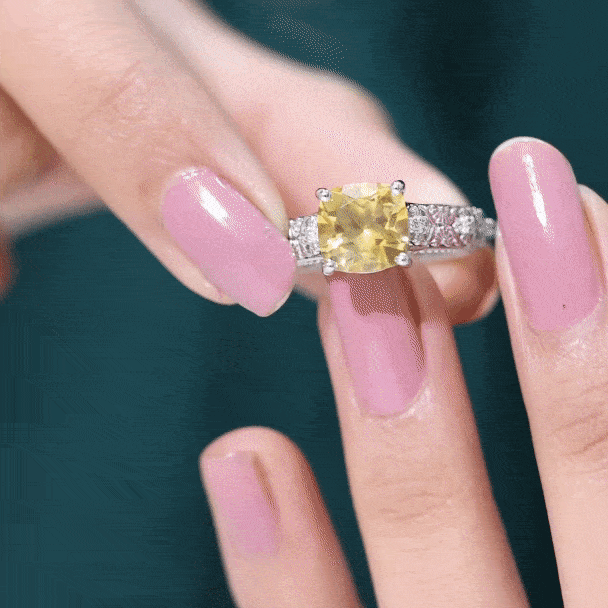 Vintage Style 8mm Citrine Cushion Cut Engagement Ring with Diamond