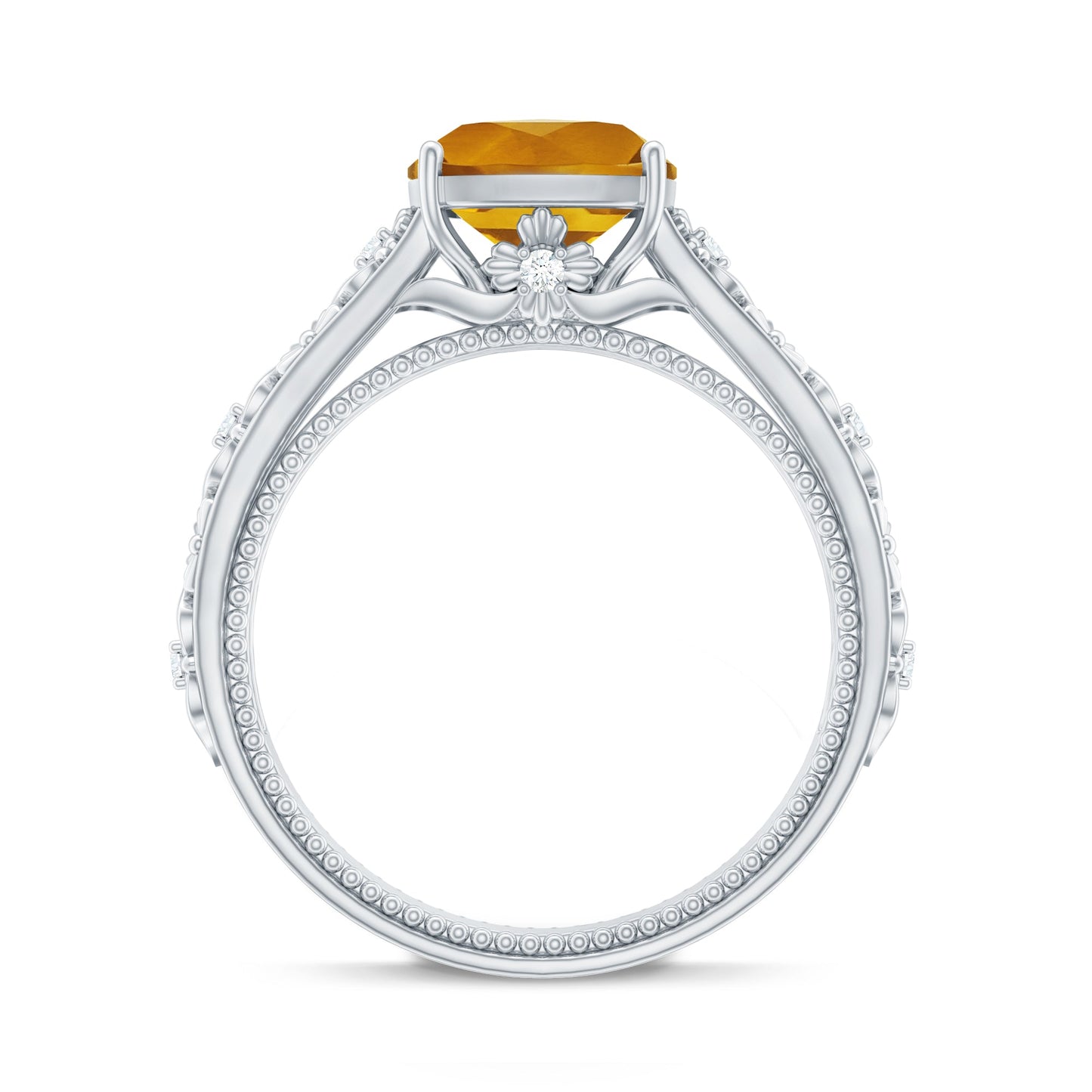 Vintage Style 8mm Citrine Cushion Cut Engagement Ring with Diamond