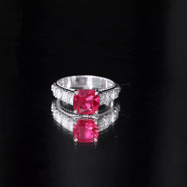 Vintage Inspired 2 Carat Cushion Cut Lab Created Ruby Engagement Ring
