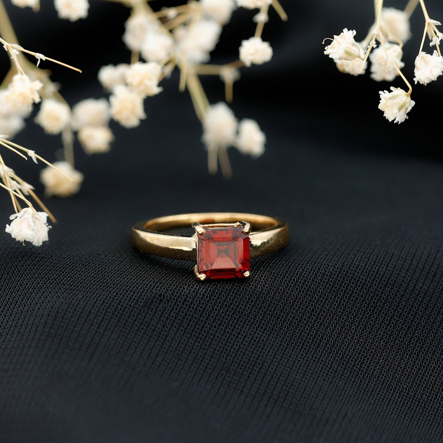 3.3 Carat Real Garnet Asscher Cut Engagement Ring with Certificate