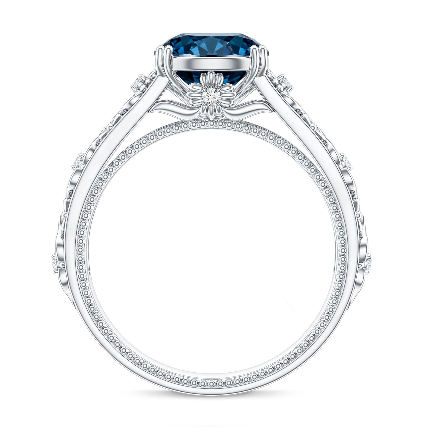 2 Carat Round London Blue Topaz Vintage Engagement Ring with Certificate