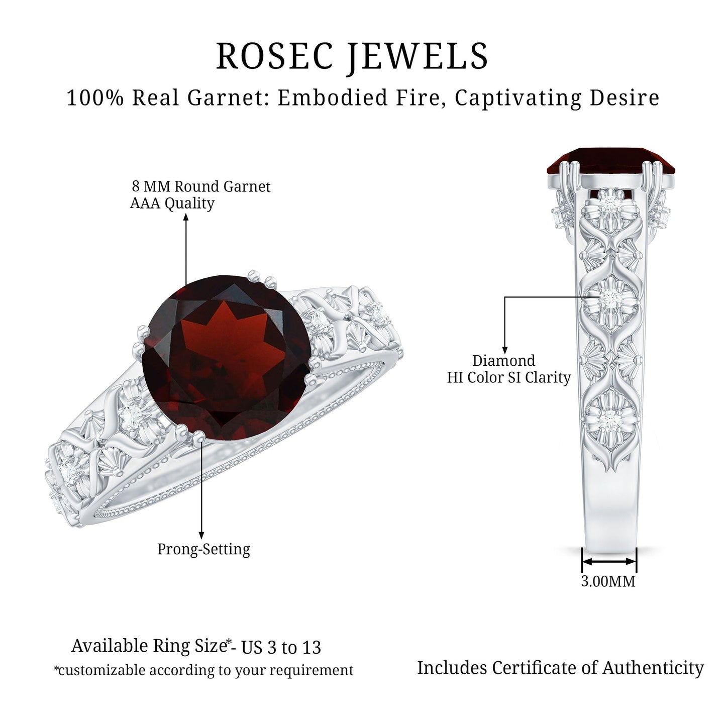 Vintage Looking Garnet Diamond Engagement Ring