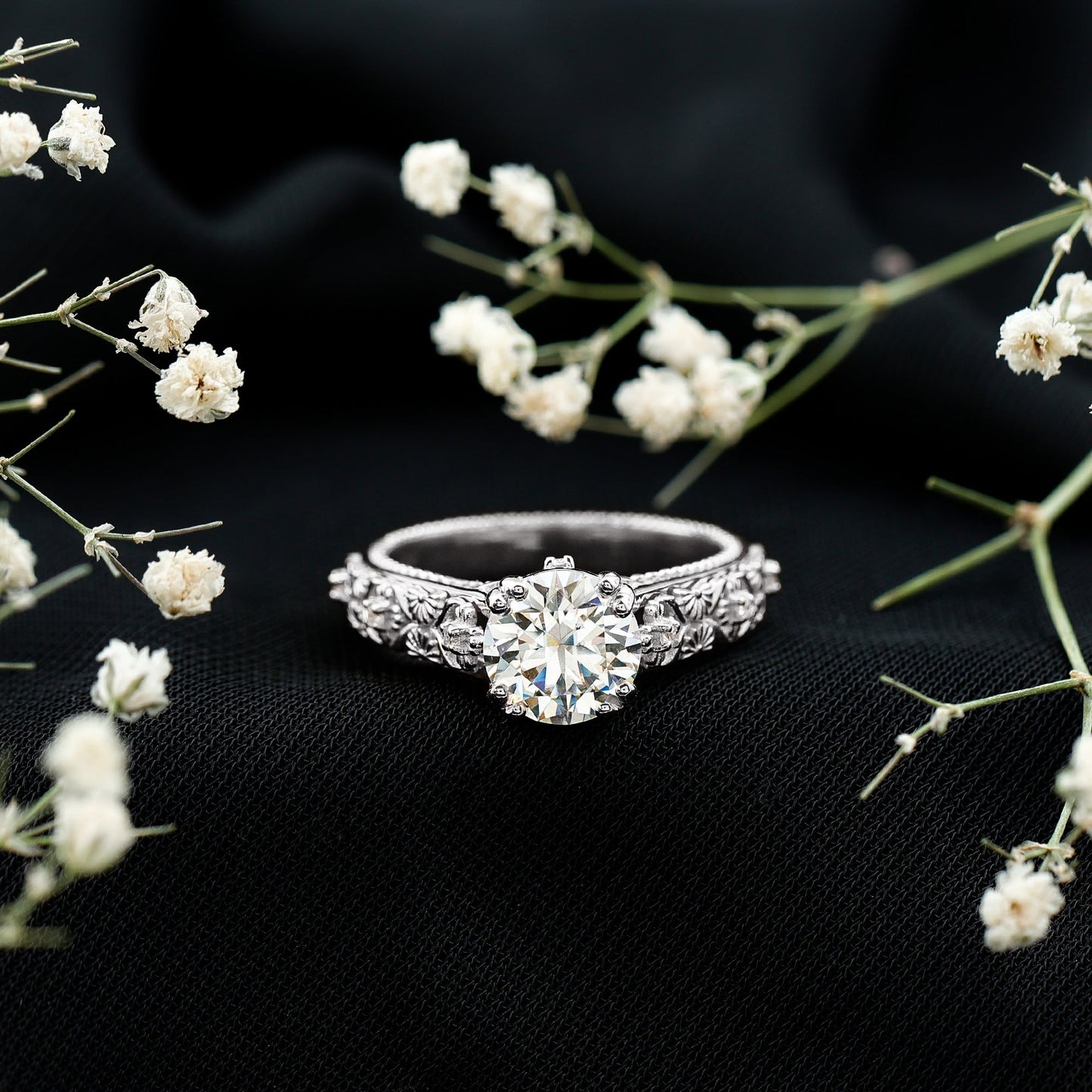 2 Carat Moissanite Double Prong Vintage Engagement Ring