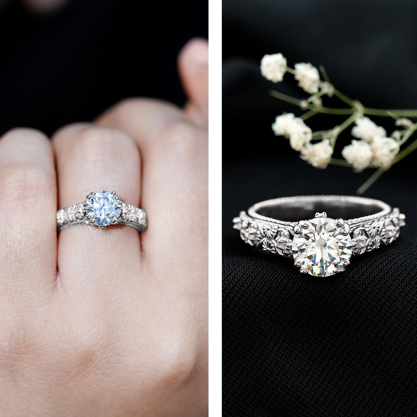 2 Carat Moissanite Double Prong Vintage Engagement Ring