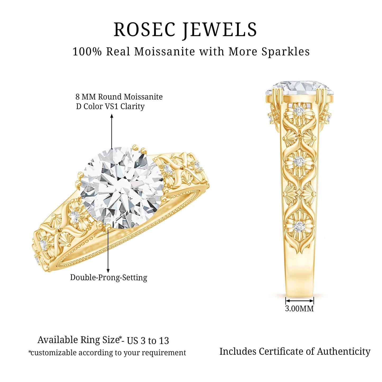2 Carat Moissanite Double Prong Vintage Engagement Ring
