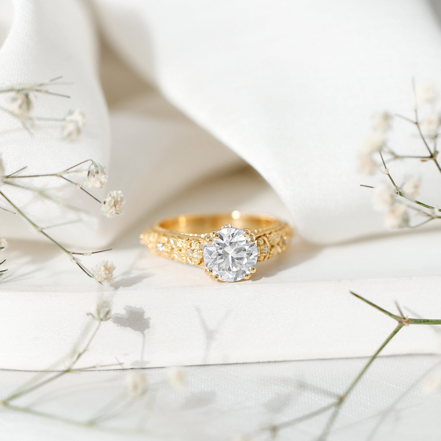 2 Carat Moissanite Double Prong Vintage Engagement Ring