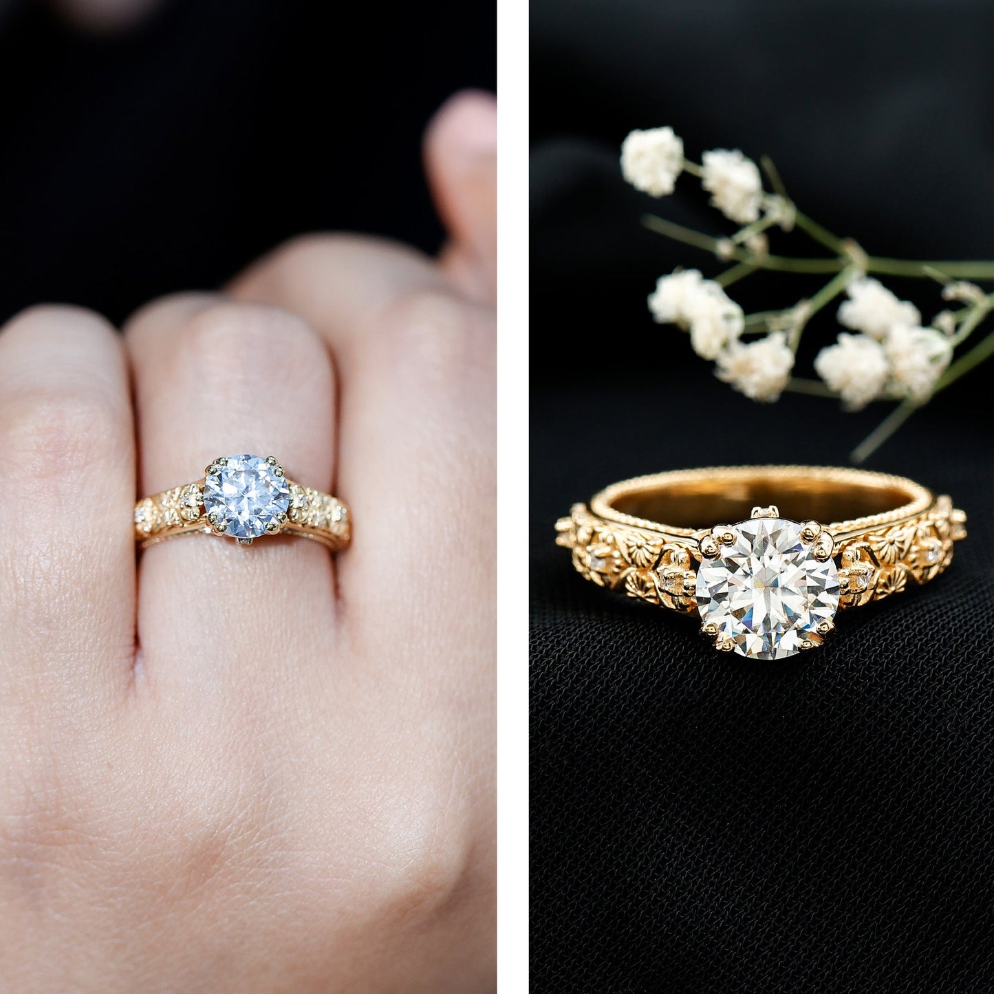 2 Carat Moissanite Double Prong Vintage Engagement Ring