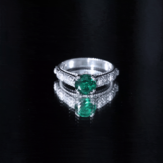 2 Carat Round Lab Created Emerald Antique Looking Engagement Ring with Diamond