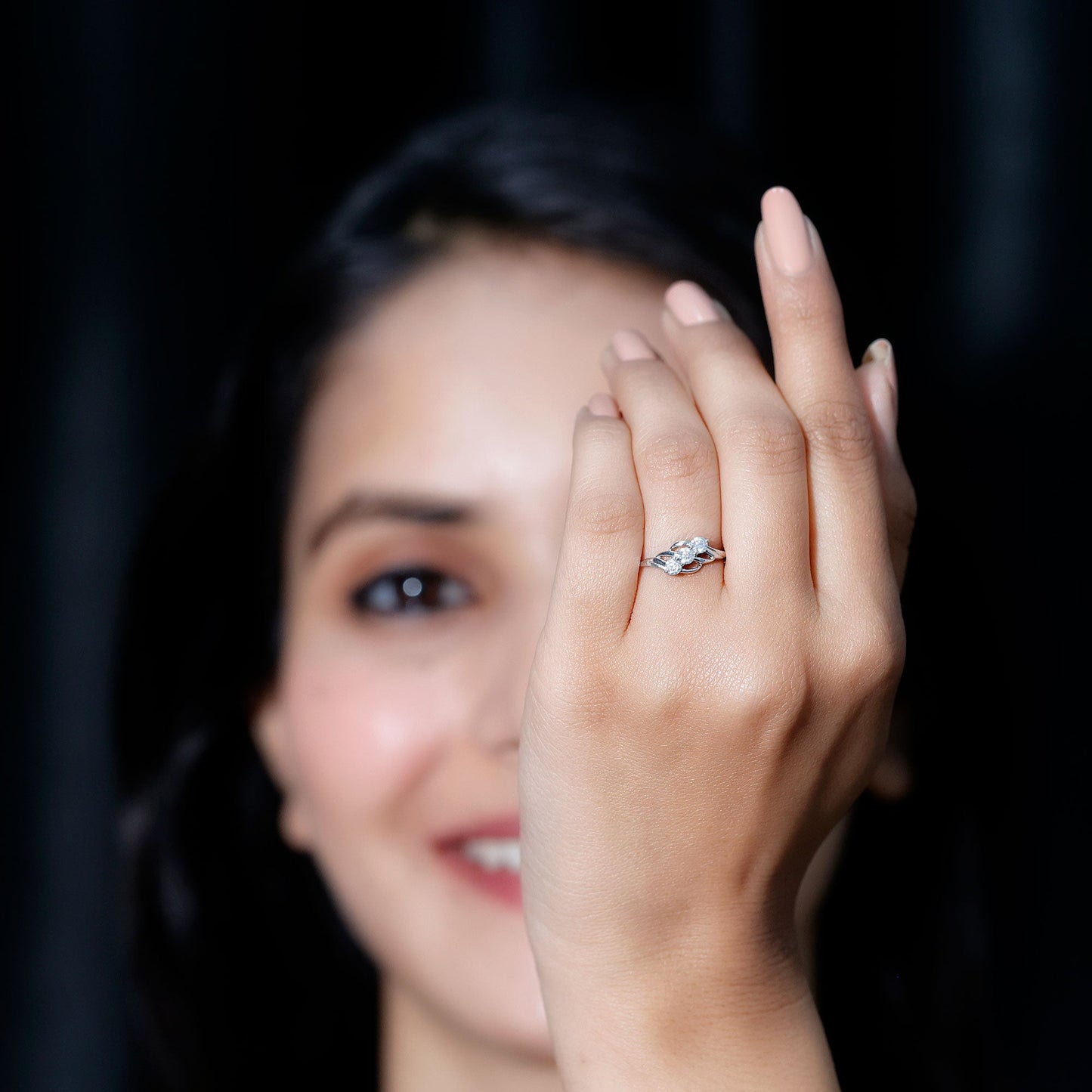Certified Round Moissanite Three Stone Engagement Ring