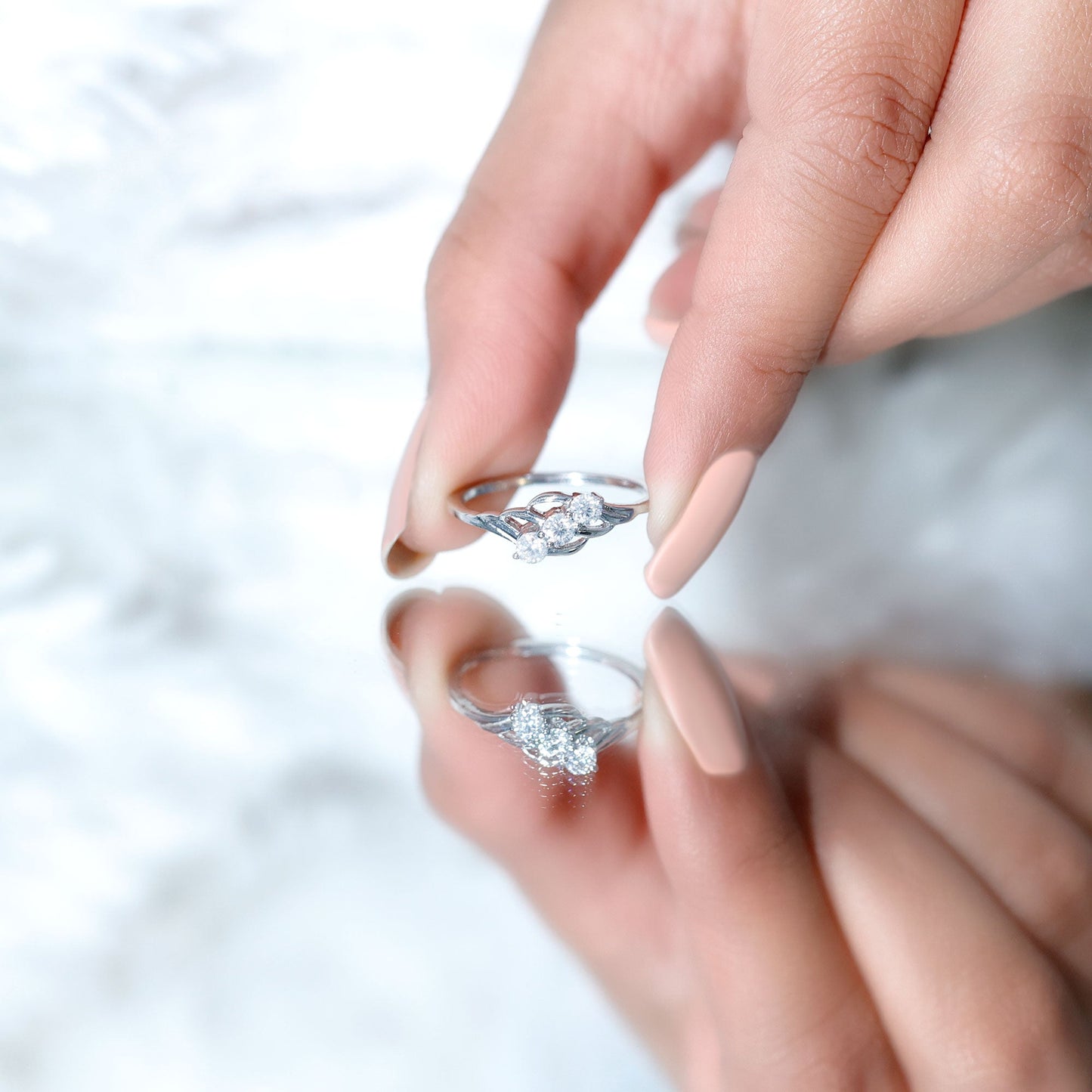 Certified Round Moissanite Three Stone Engagement Ring