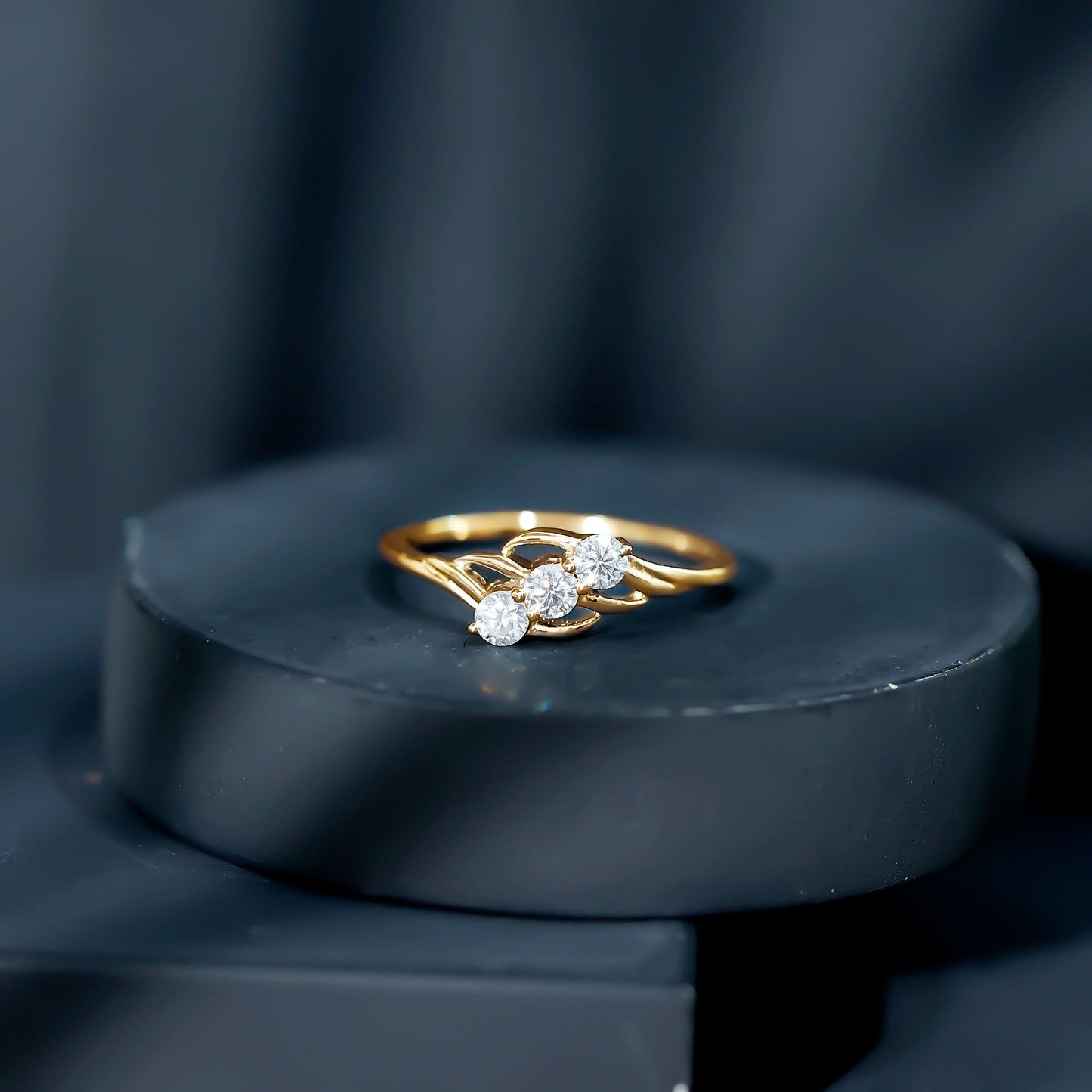 Certified Round Moissanite Three Stone Engagement Ring