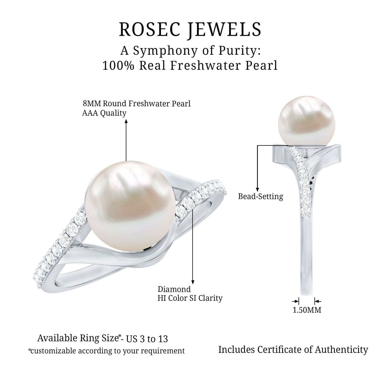 Cultured 7.4 Carat Freshwater Pearl Engagement Ring with Diamond Split Shank