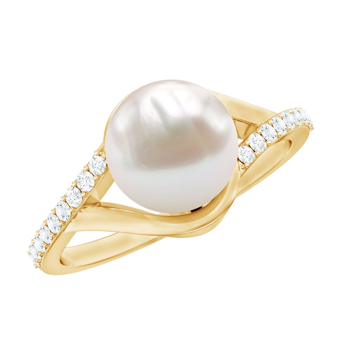Cultured 7.4 Carat Freshwater Pearl Engagement Ring with Diamond Split Shank
