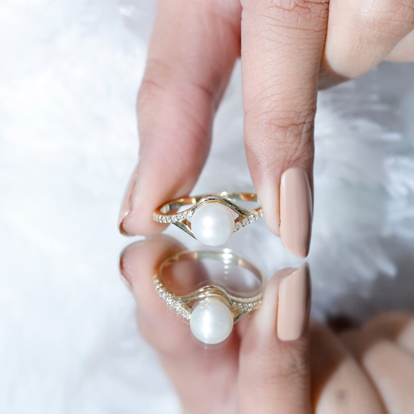 Cultured 7.4 Carat Freshwater Pearl Engagement Ring with Diamond Split Shank
