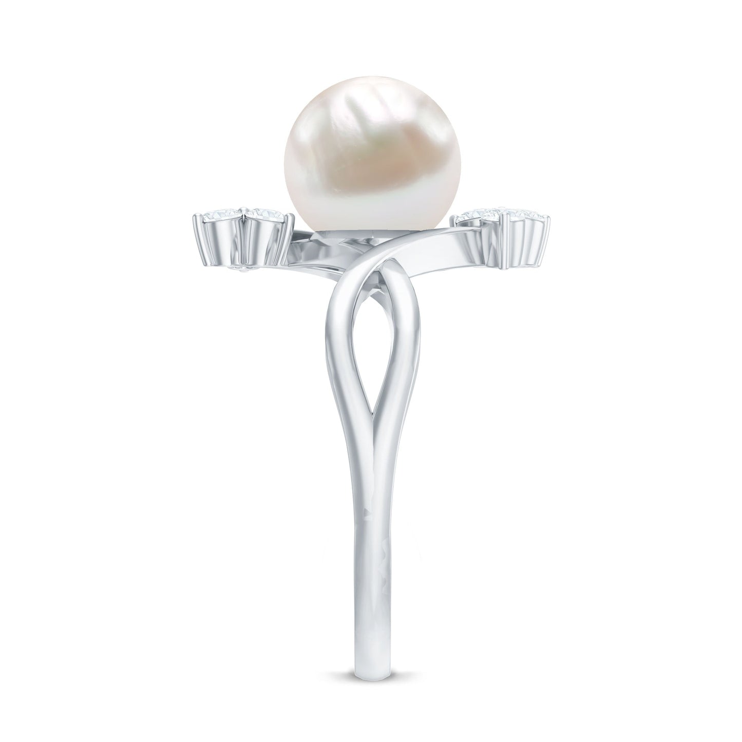 Cultured 7.48 Carat White Pearl Bypass Engagement Ring with Diamond