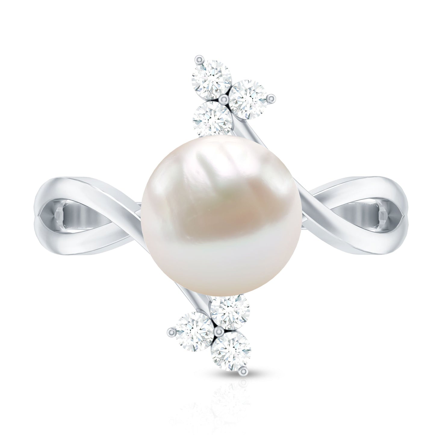 Cultured 7.48 Carat White Pearl Bypass Engagement Ring with Diamond