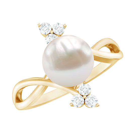 Cultured 7.48 Carat White Pearl Bypass Engagement Ring with Diamond