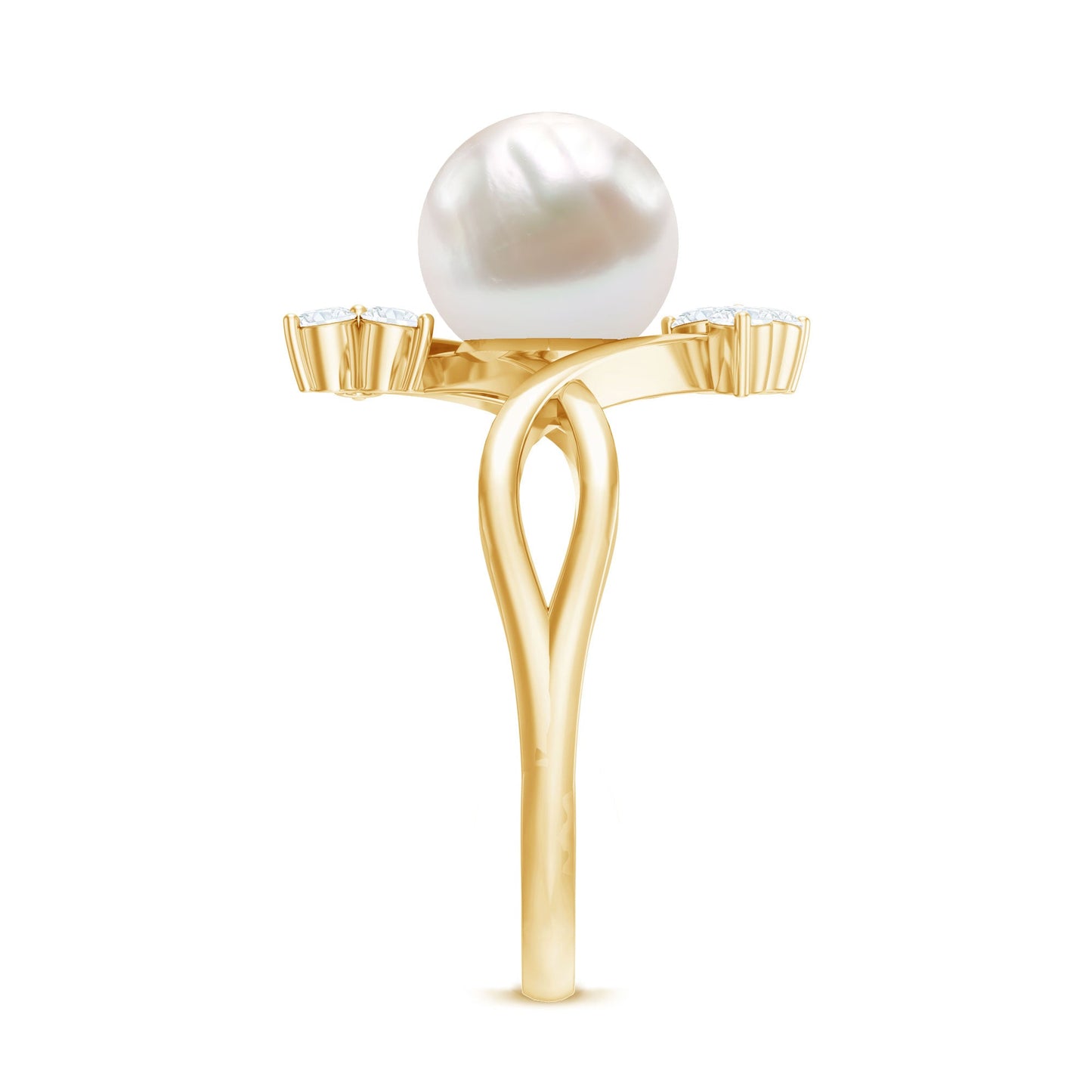 Cultured 7.48 Carat White Pearl Bypass Engagement Ring with Diamond
