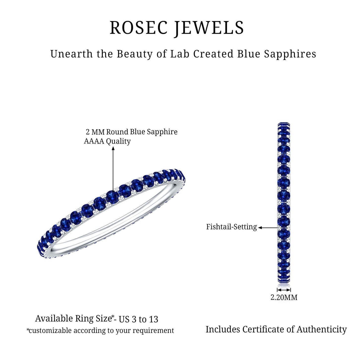 Certified Lab Grown Blue Sapphire Eternity Ring for Women