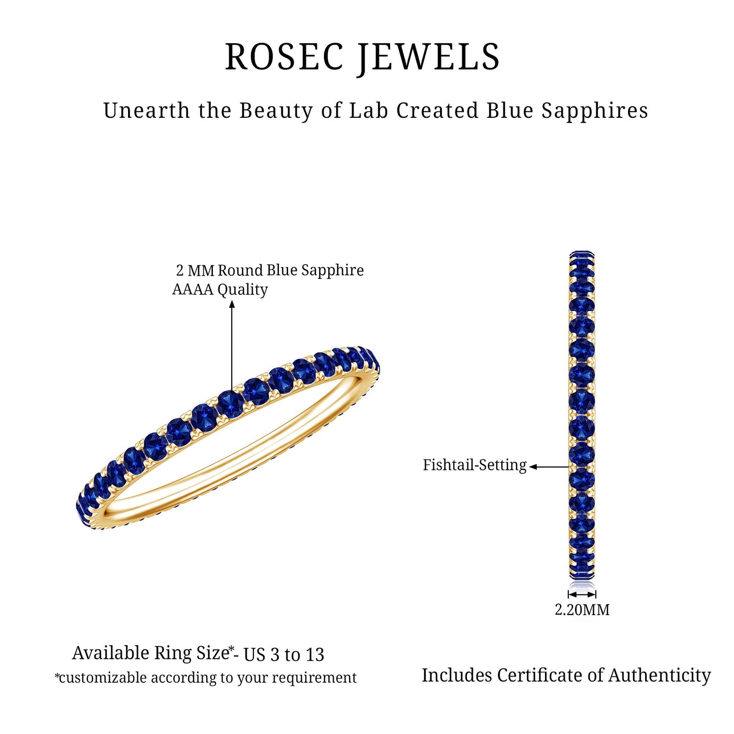 Certified Lab Grown Blue Sapphire Eternity Ring for Women