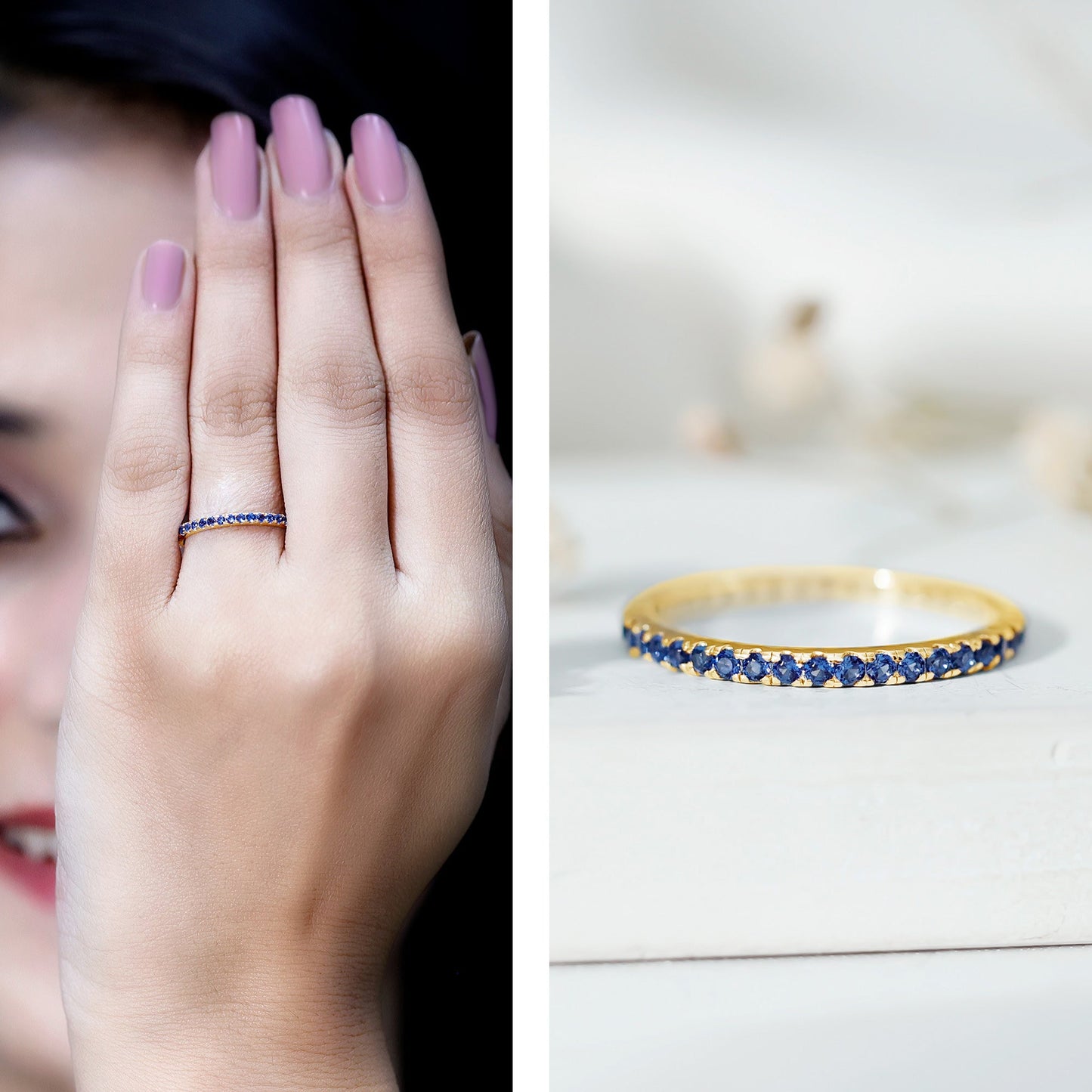 Certified Lab Grown Blue Sapphire Eternity Ring for Women