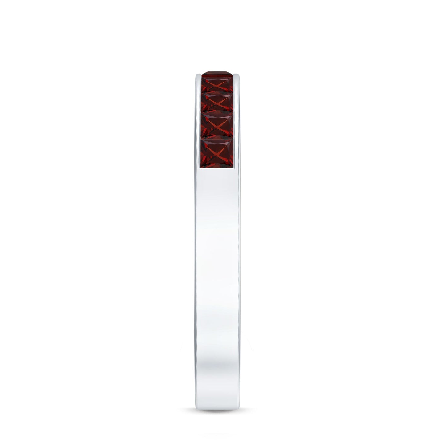 Natural Princess Cut Garnet Half Eternity Ring in Channel Set
