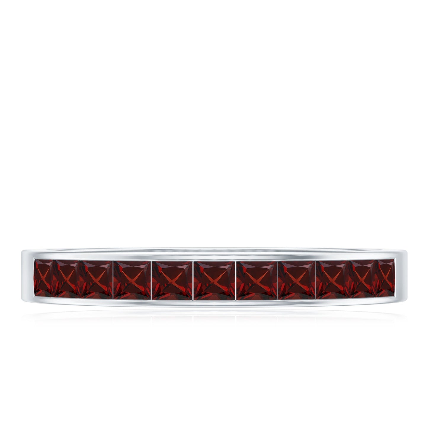 Natural Princess Cut Garnet Half Eternity Ring in Channel Set