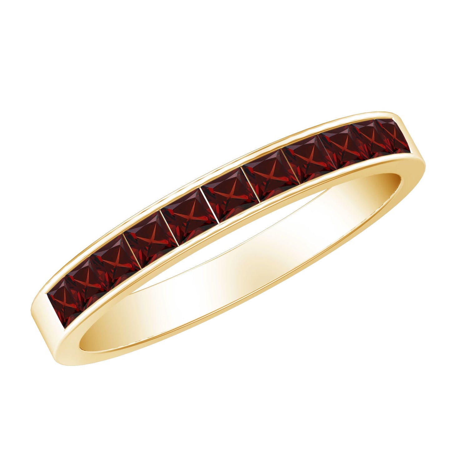 Natural Princess Cut Garnet Half Eternity Ring in Channel Set