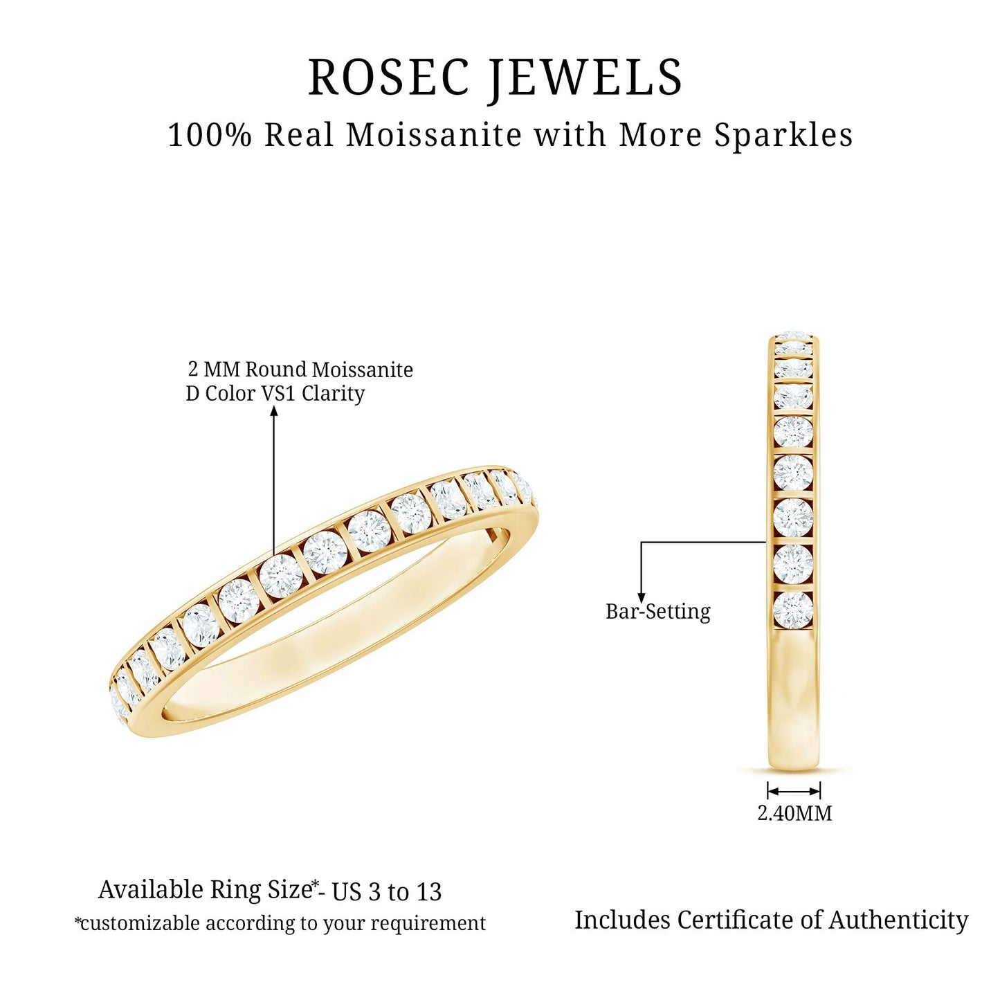 Bar Set Moissanite Half Eternity Band For Women
