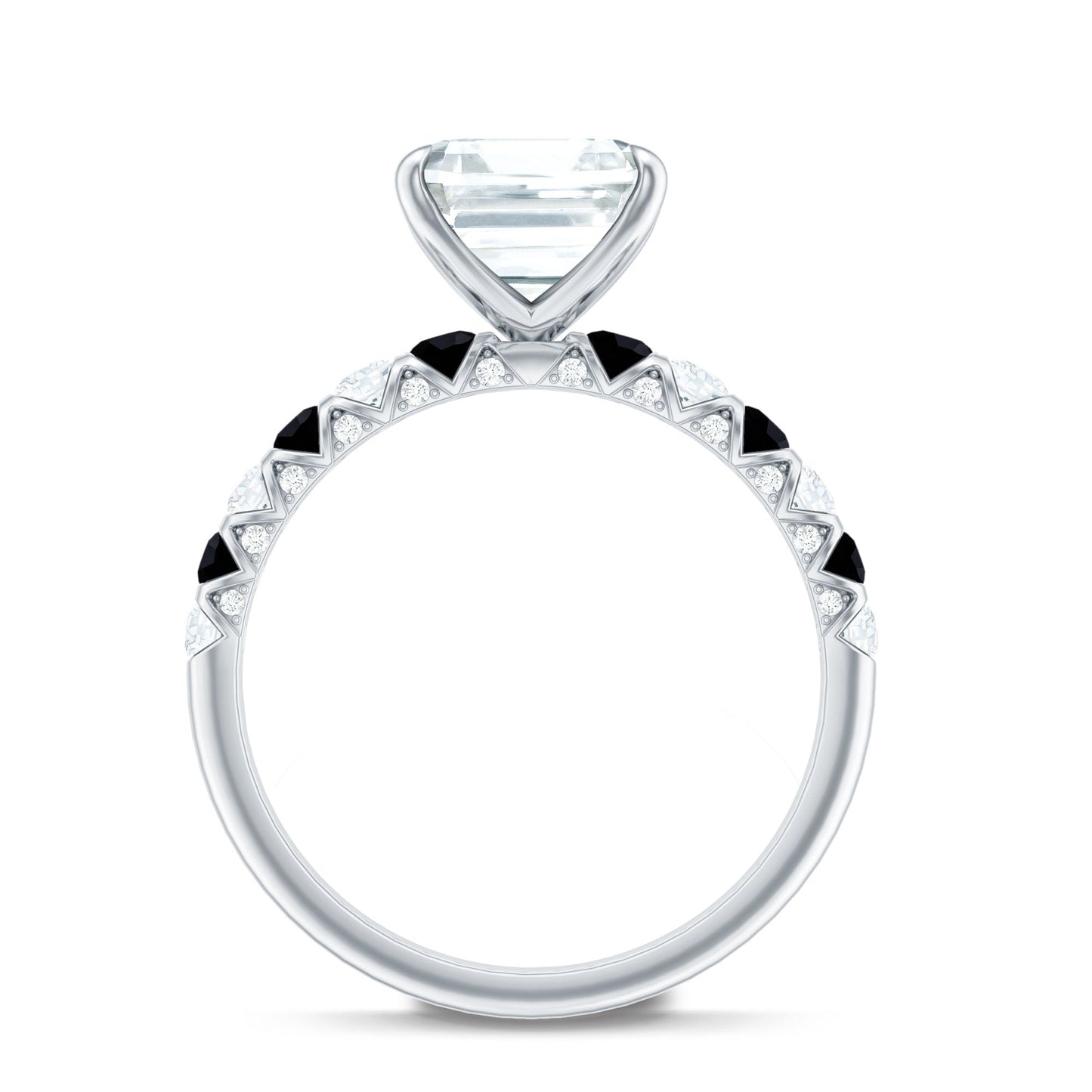 Claw Set Moissanite Engagement Ring With Black Diamond