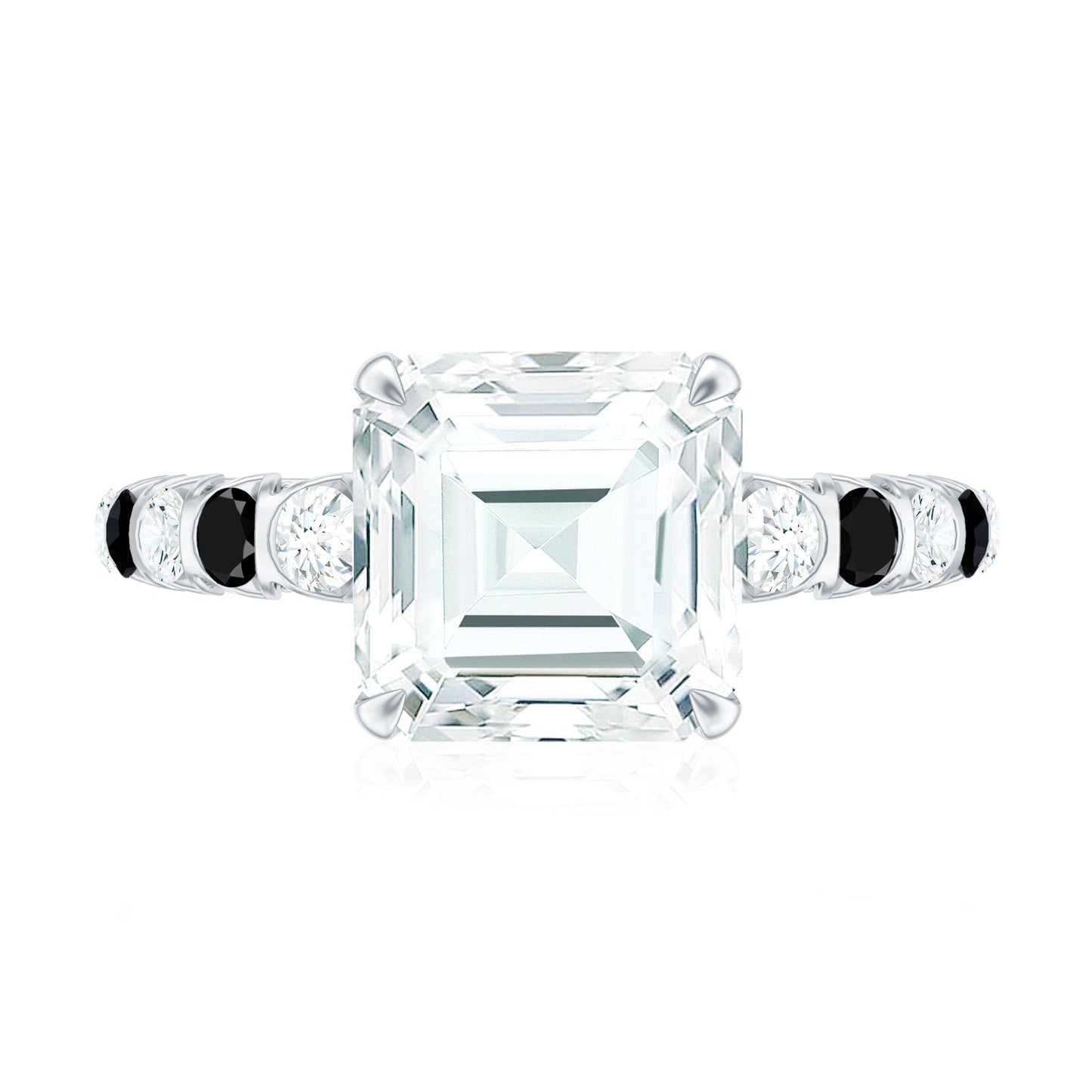 Claw Set Moissanite Engagement Ring With Black Diamond