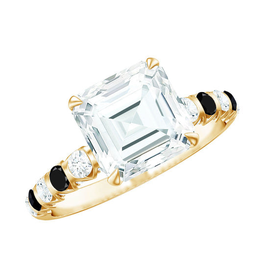 Claw Set Moissanite Engagement Ring With Black Diamond