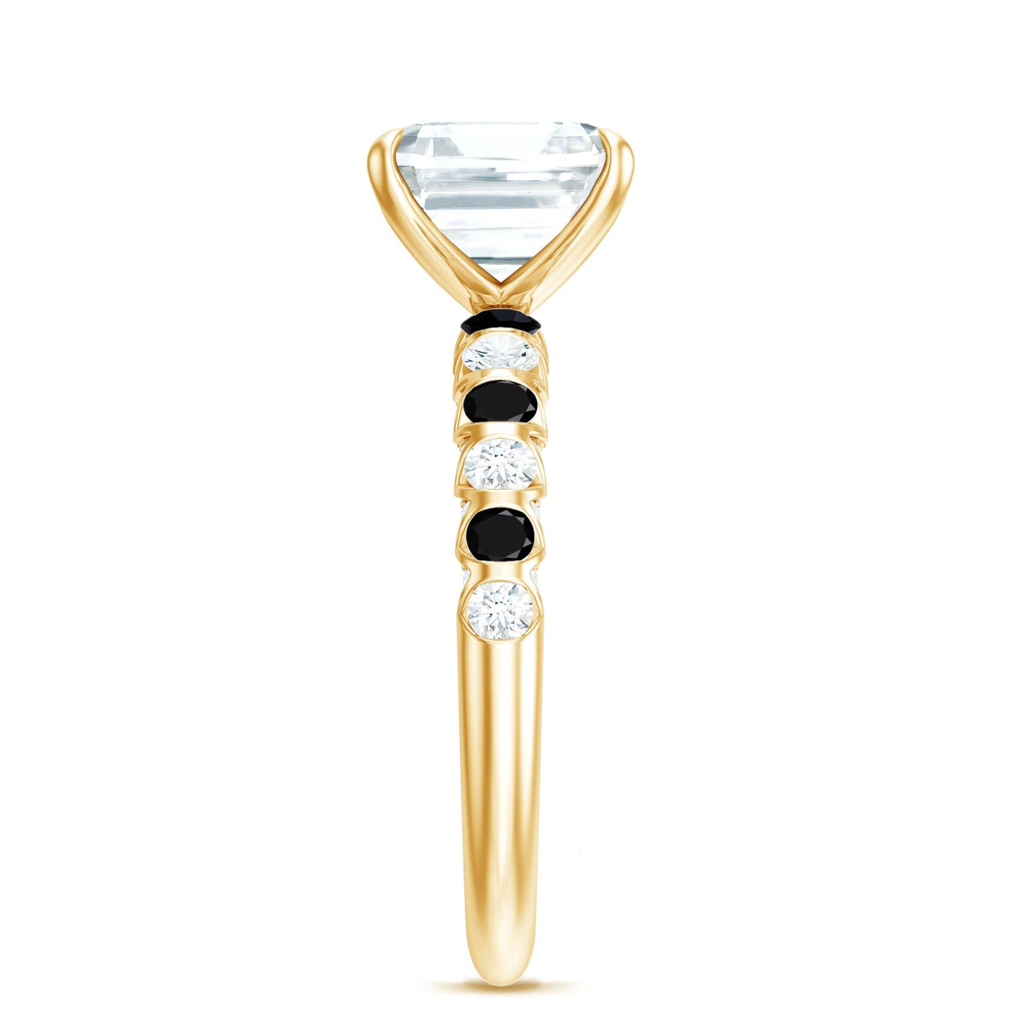 Claw Set Moissanite Engagement Ring With Black Diamond