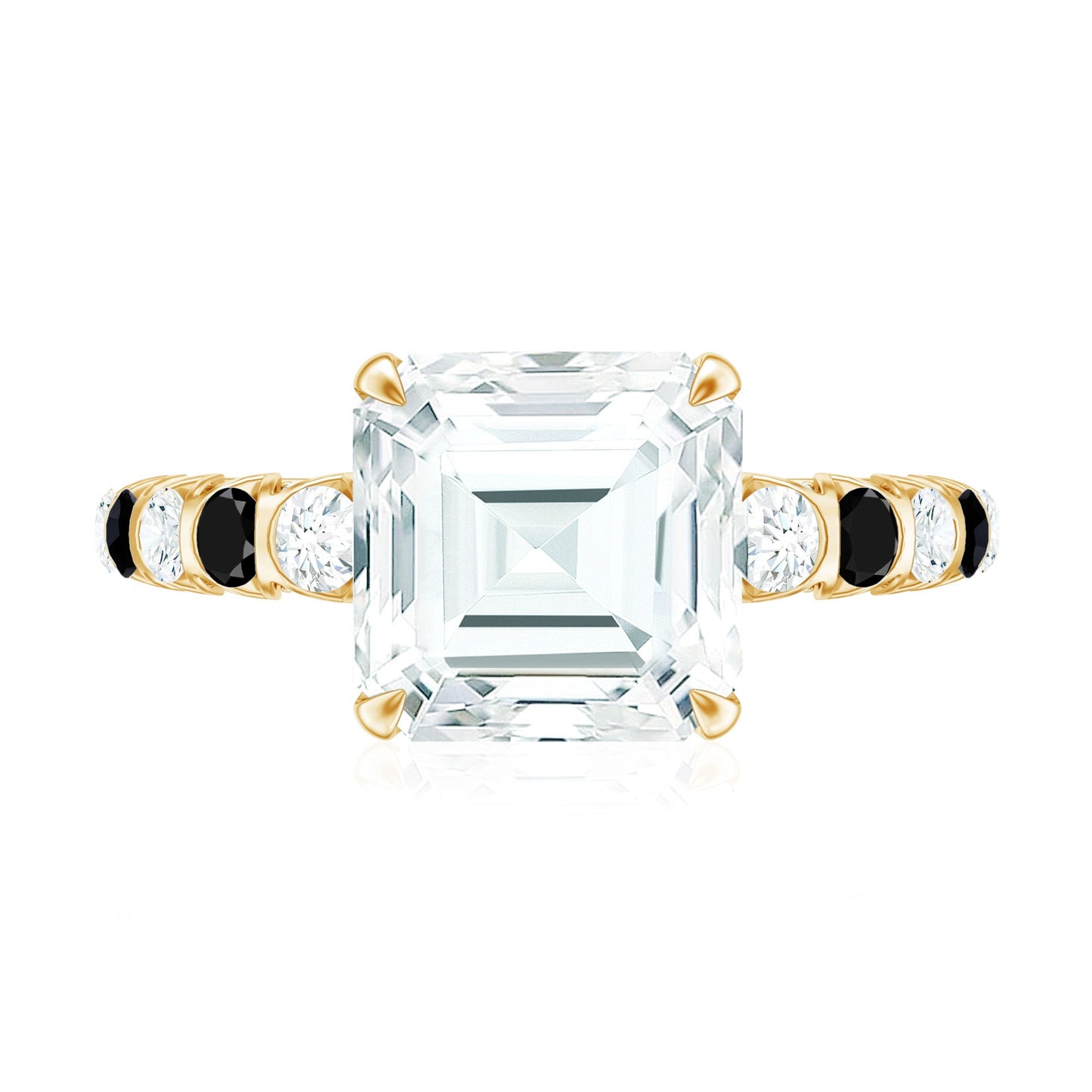 Claw Set Moissanite Engagement Ring With Black Diamond