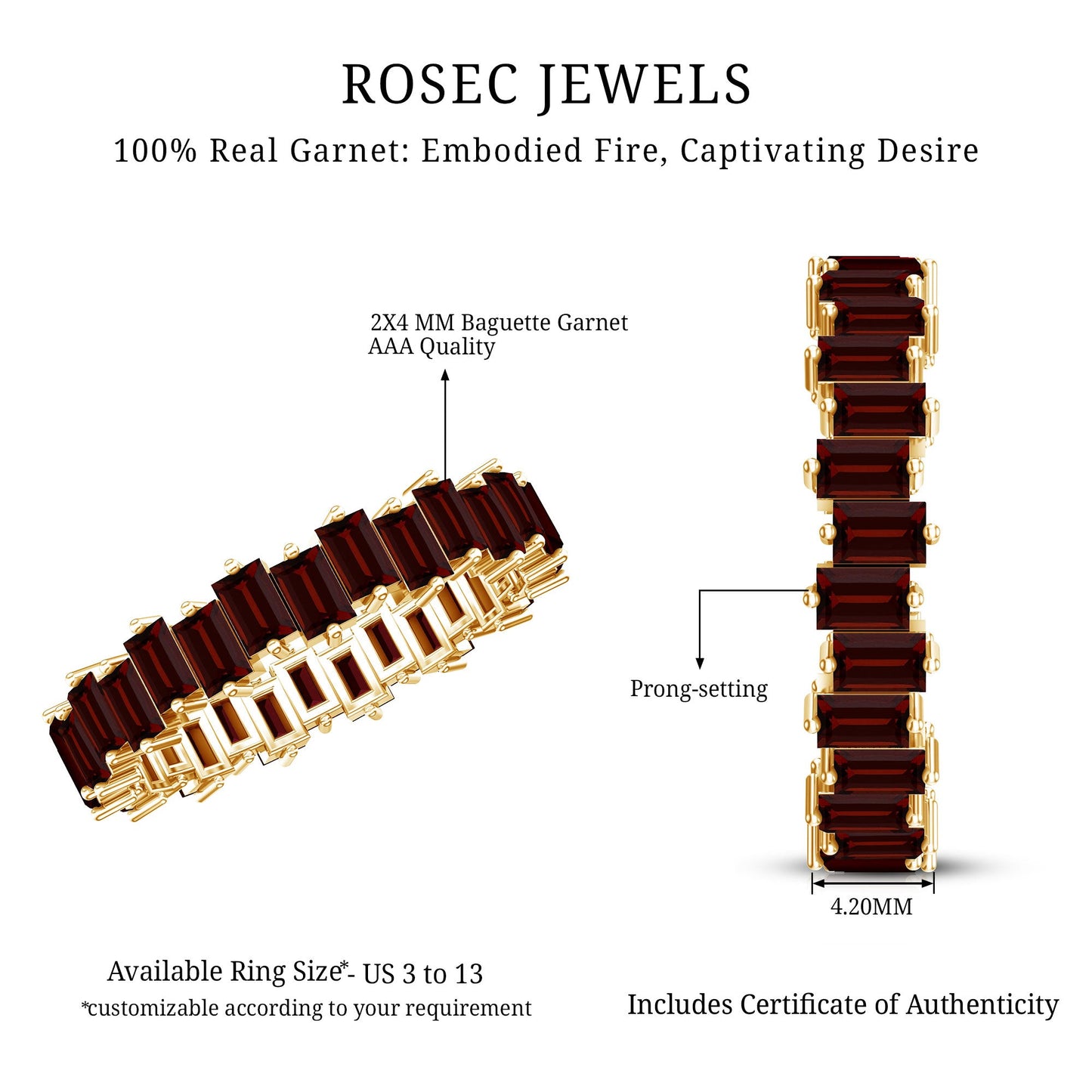 Real Garnet Baguette Eternity Ring with Certificate
