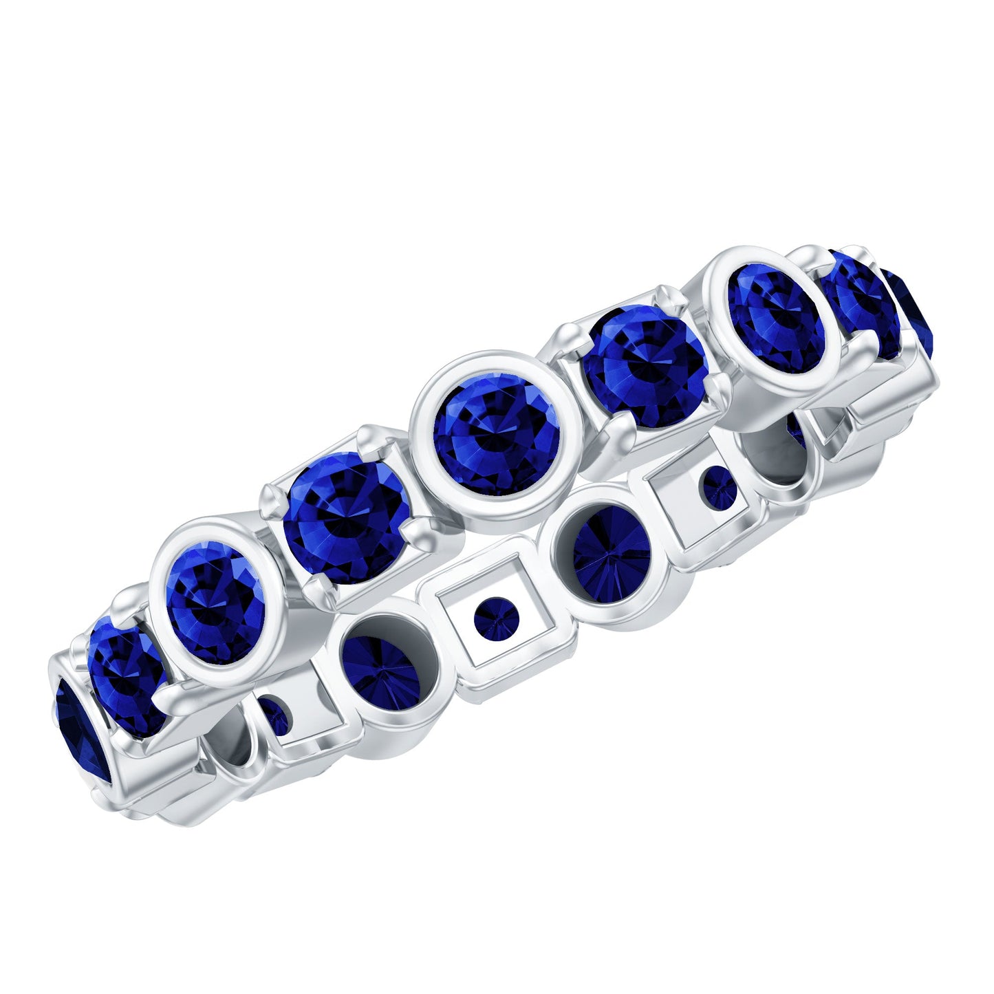 Certified Round Cut Lab Grown Blue Sapphire Eternity Band Ring
