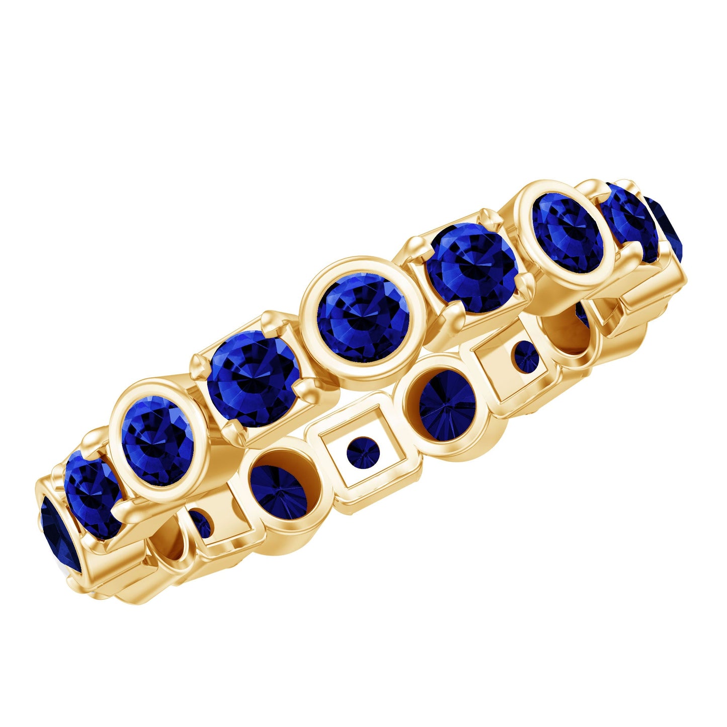 Certified Round Cut Lab Grown Blue Sapphire Eternity Band Ring