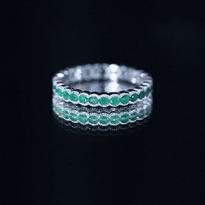Beaded Bezel Set Emerald Full Eternity Stackable Ring