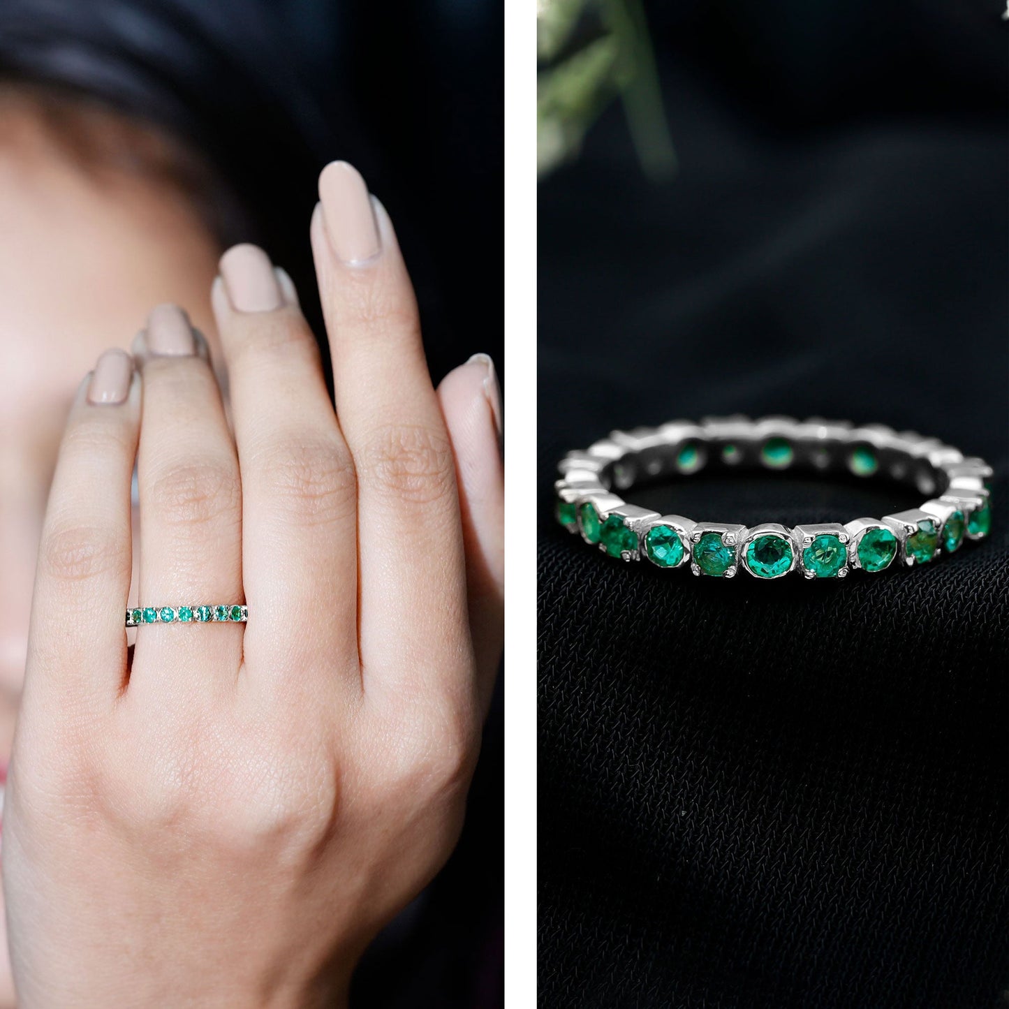 Real Emerald Eternity Wedding Band Ring for Women