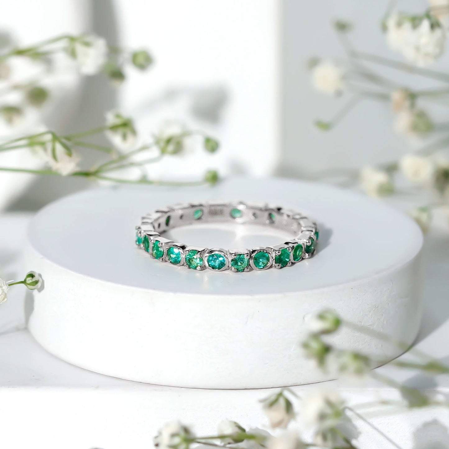 Real Emerald Eternity Wedding Band Ring for Women