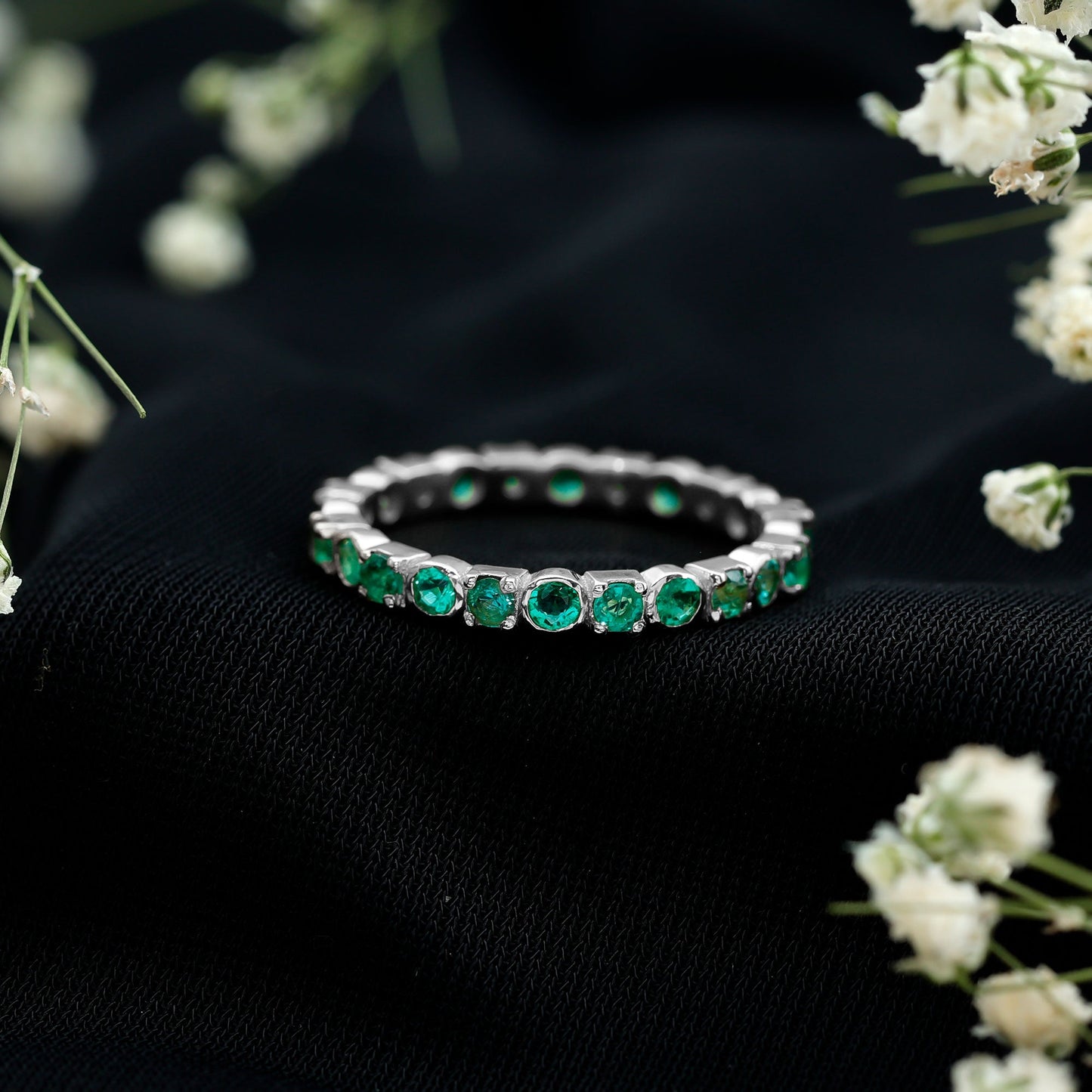 Real Emerald Eternity Wedding Band Ring for Women