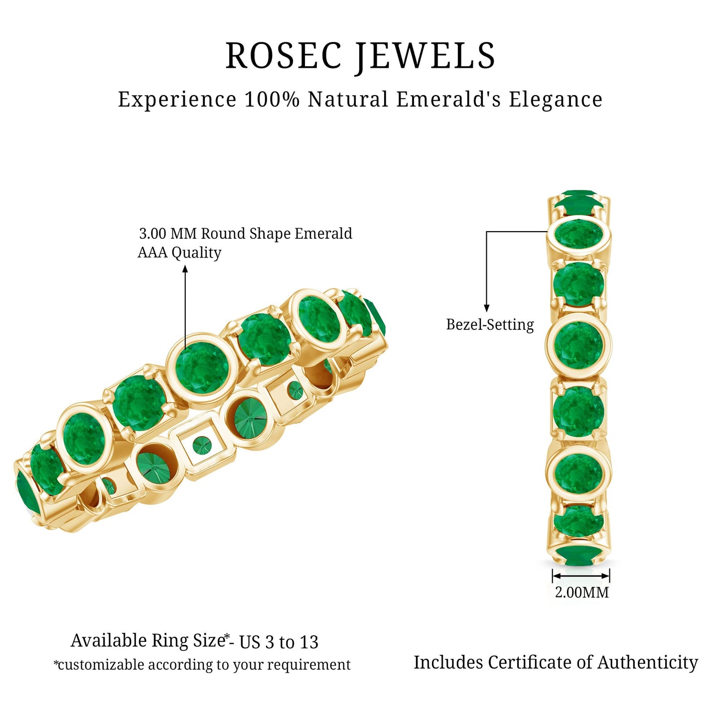 Real Emerald Eternity Wedding Band Ring for Women