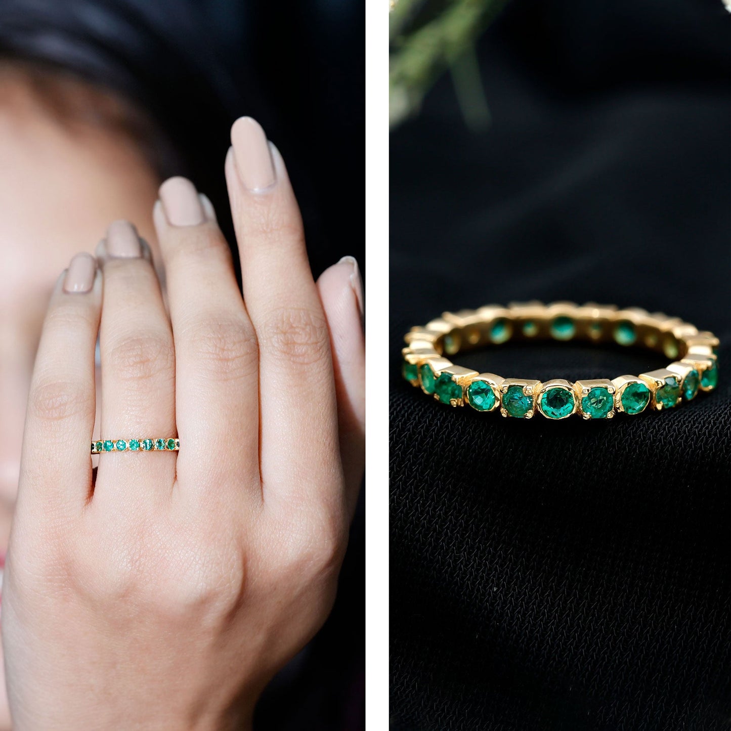 Real Emerald Eternity Wedding Band Ring for Women