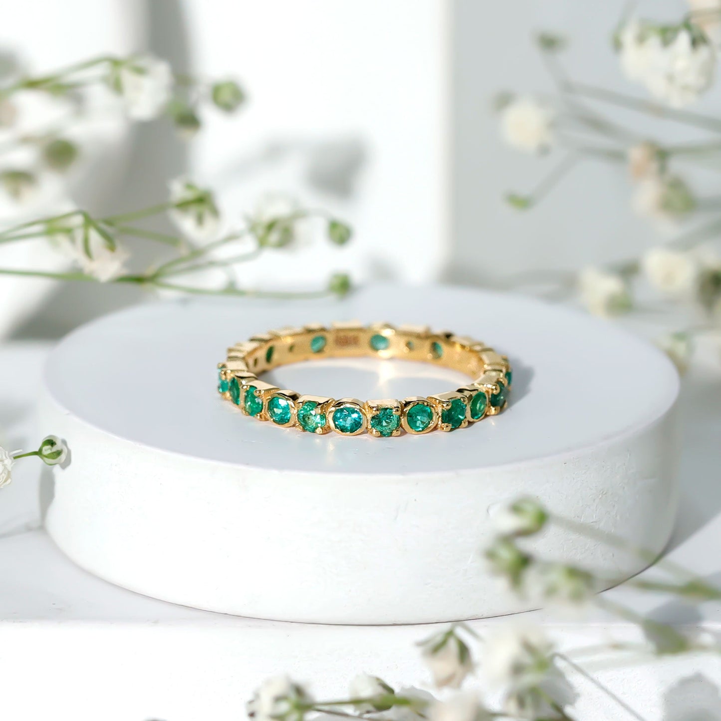 Real Emerald Eternity Wedding Band Ring for Women