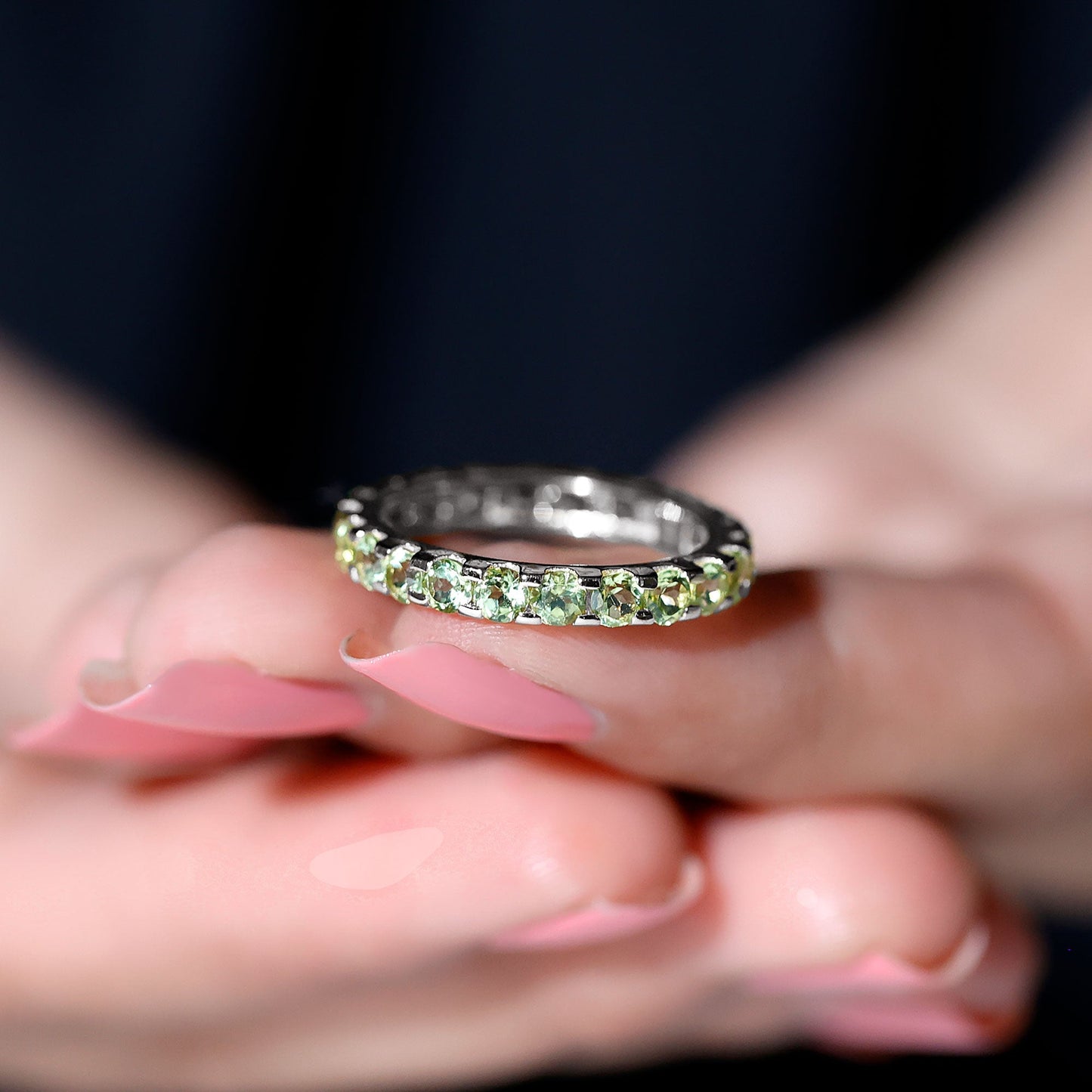 Natural Green Peridot Eternity Ring With Certificate