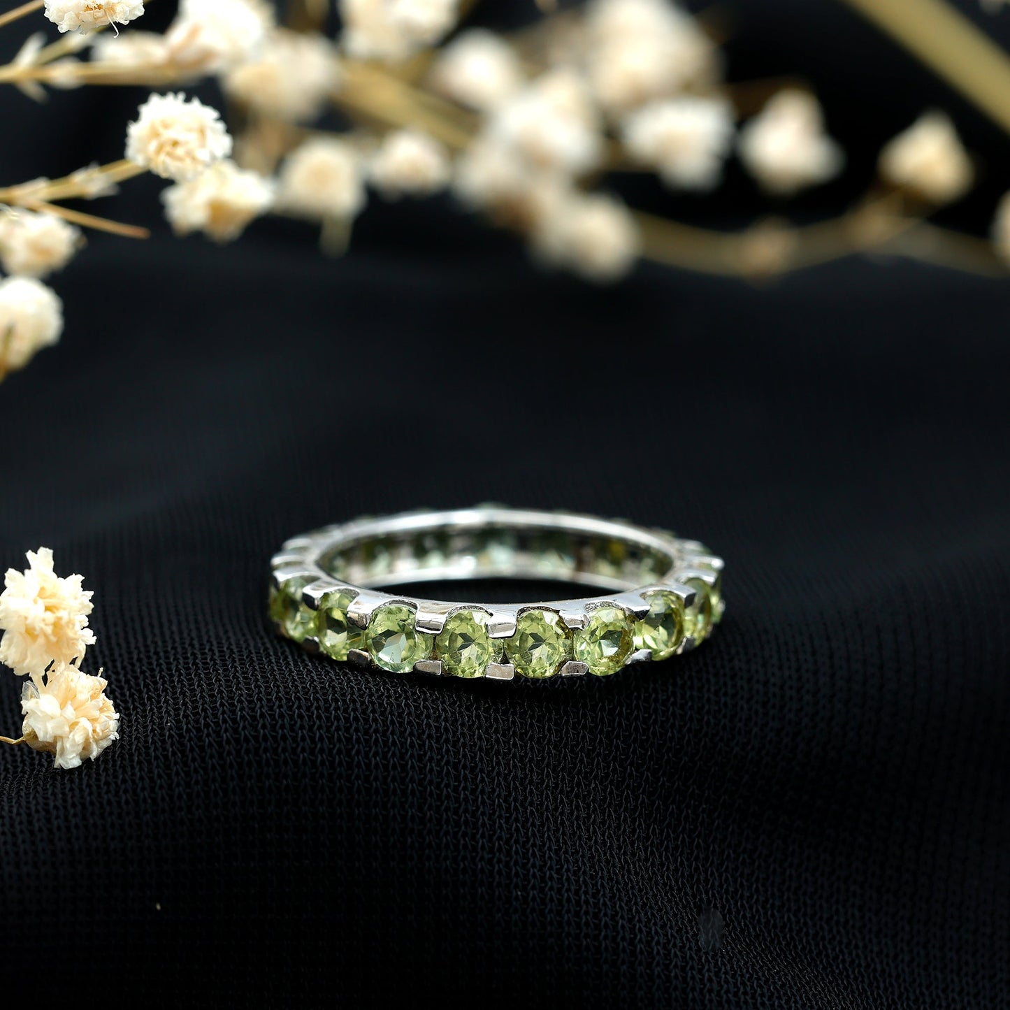 Natural Green Peridot Eternity Ring With Certificate